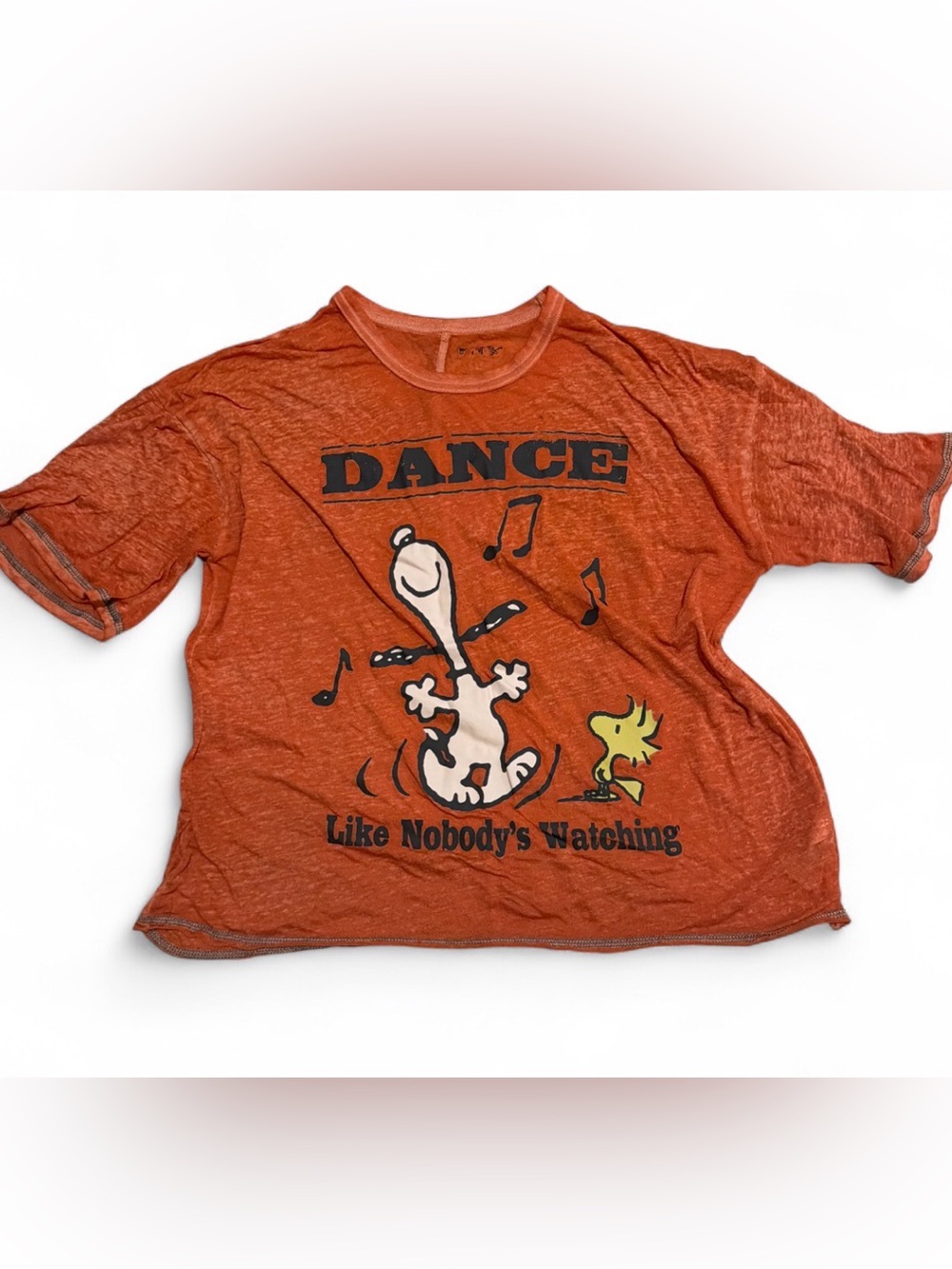 Peanuts Dance Like Nobody’s Watching Orange T-Shirt Short Sleeve Size Large